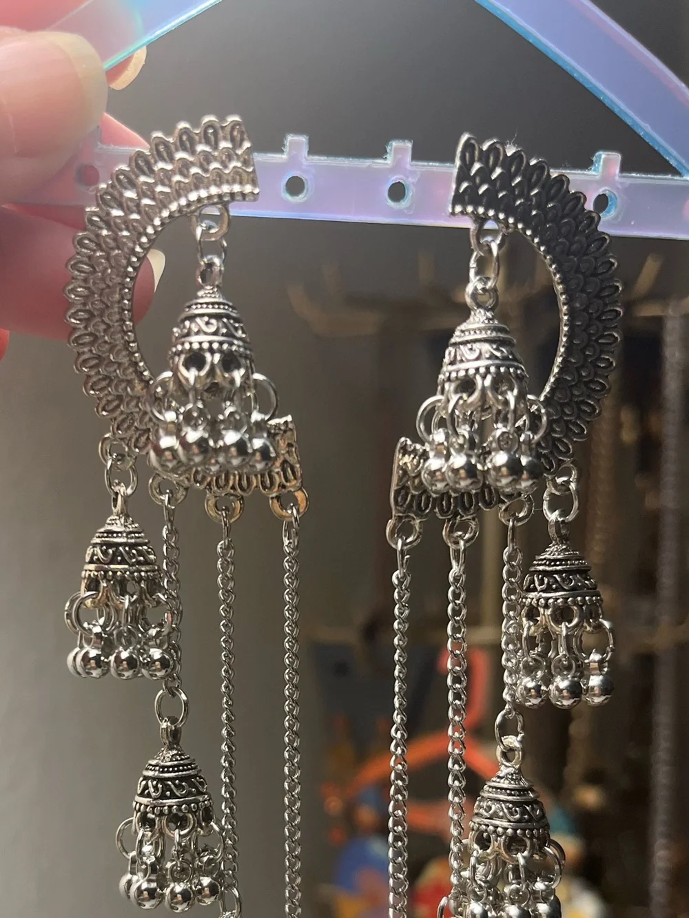 Oxidized Silver Tone Jhumka Statement Earrings